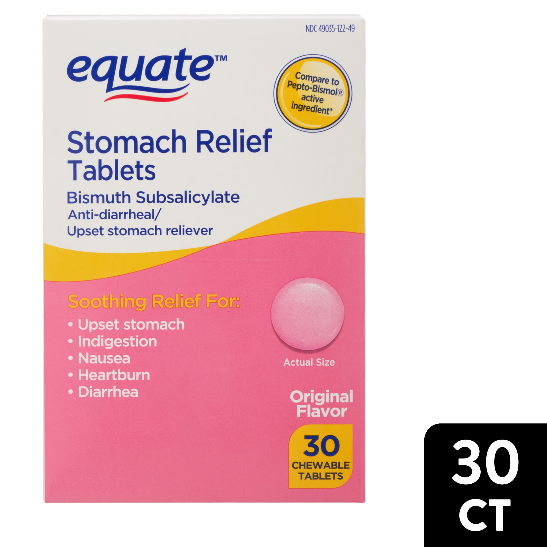 Equate Stomach Relief Chewable Tablets, 262 mg, 30 Count