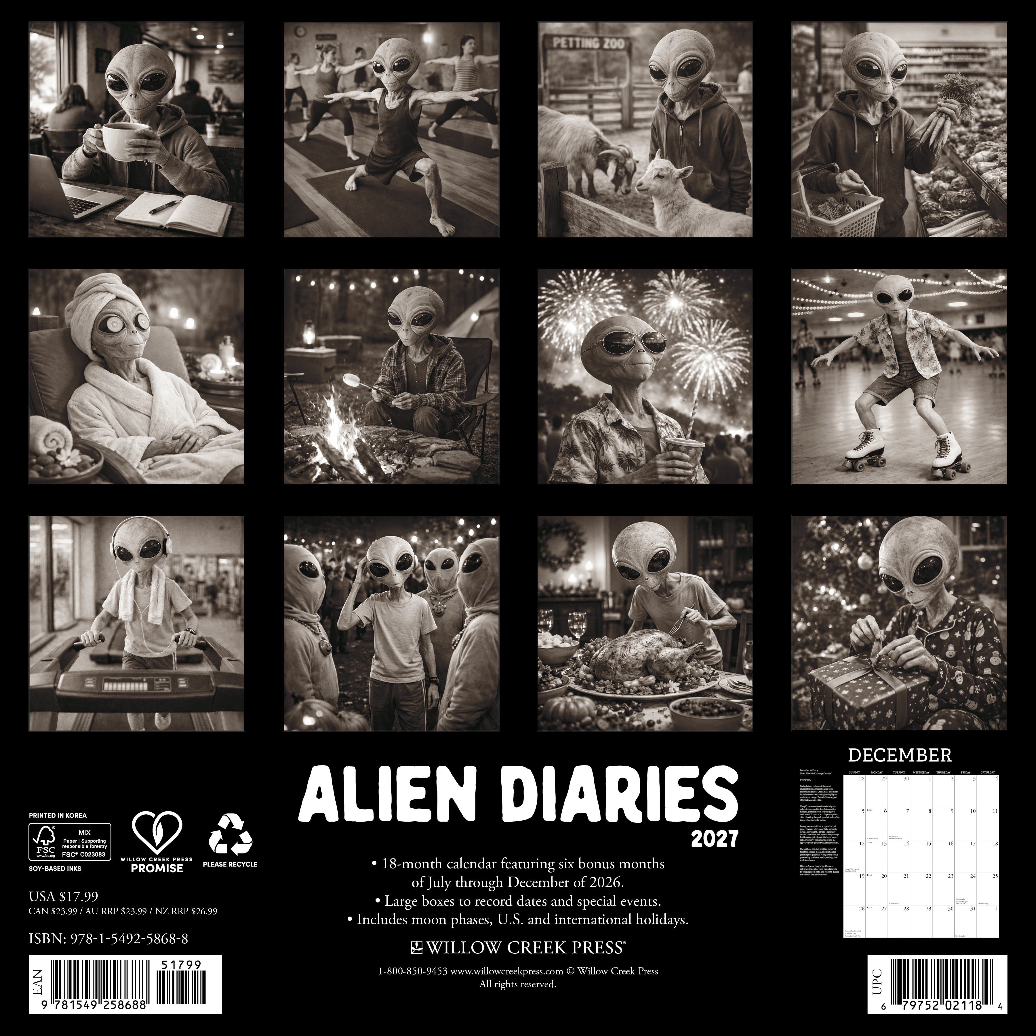 Willow Creek Press, Alien Diaries 2027 Wall Calendar