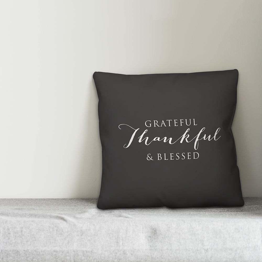 Creative Products Thankful Grateful Blessed Black and White 16x16 Indoor / Outdoor Pillow