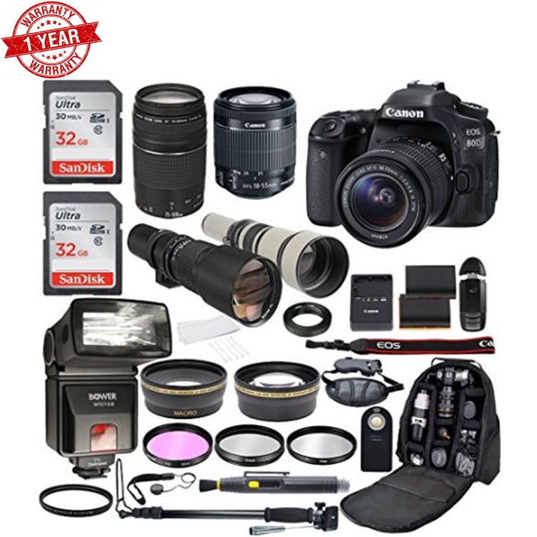 Canon EOS 80D DSLR Camera with EF-S 18-55mm, EF 75-300mm & 500