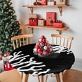 thumbnail image 2 of Round Tablecloth Nautical Coastal Elastic Edge Fitted Ocean Coral Print Plastic Table Cover,Waterproof Oil Proof for Dinner,Outdoor, Picnic, 36" - 44"&nbsp; DIA Tables Black White, 2 of 9