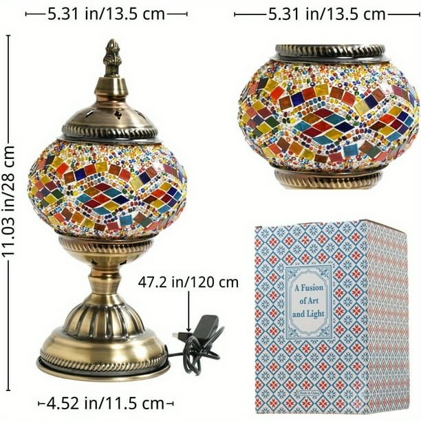 Handmade Turkish Moroccan Mosaic Table Lamp, 3-Color Adjustable