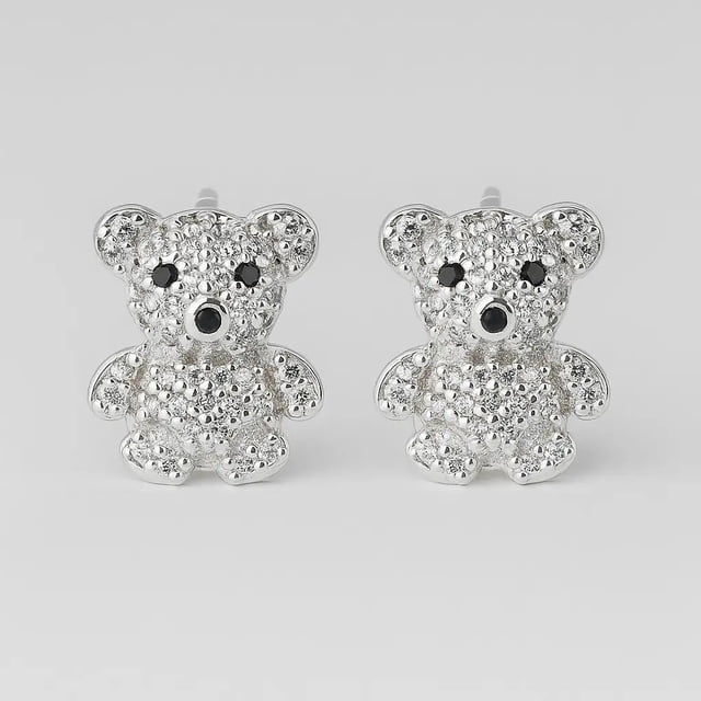 Aretes De Ositos Con Zirconia, Para Mujer De Plata 925