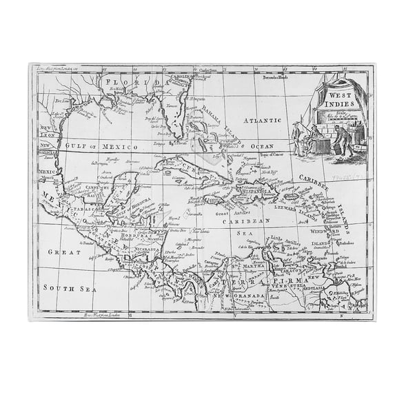 Trademark Art 'Map of the West Indies, Florida & South America' Canvas Art