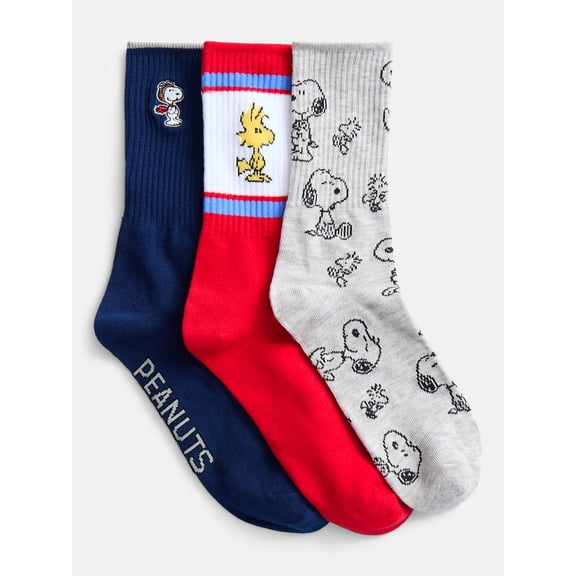 Peanuts Men's Crew Socks, 3-Pack