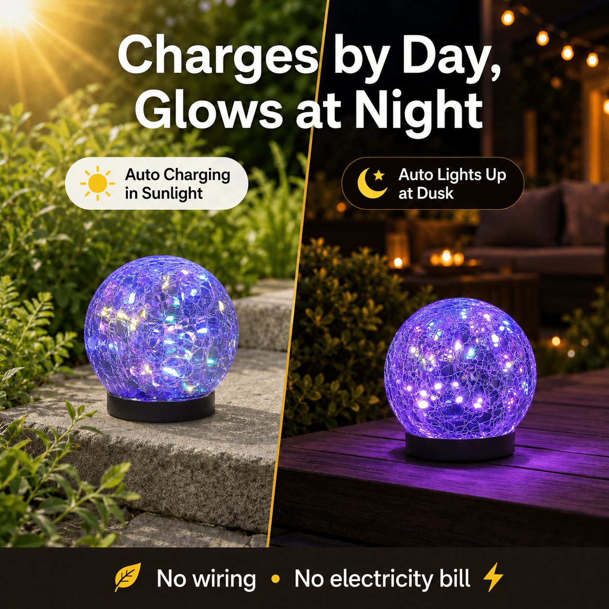 MEHOOM 4 Pack 5'' Solar Globe Lights Outdoor Waterproof, 30LED Solar Cracked Garden Lights Outdoor for Patio, Yard, Lawn, and Landscape Decorations