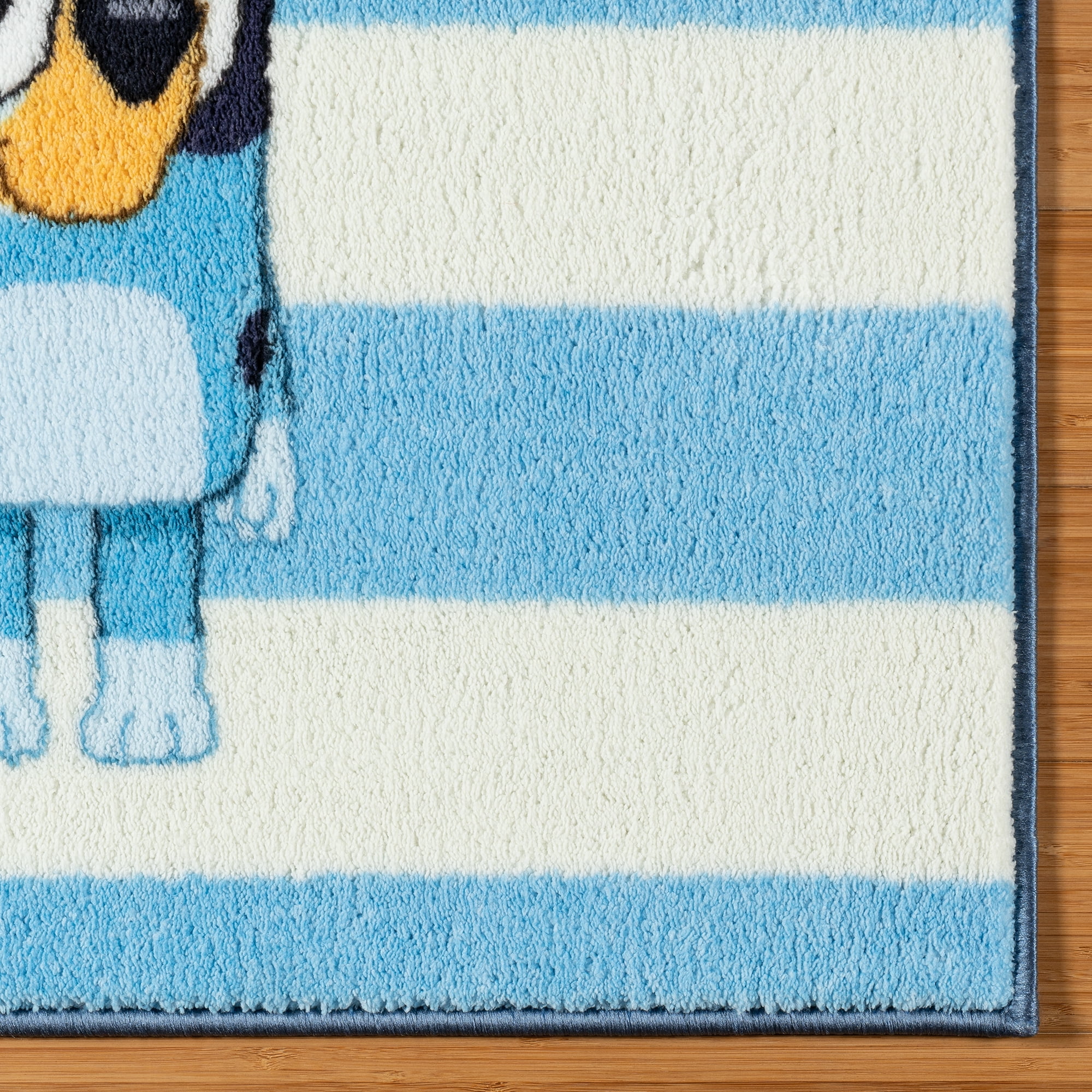 BBC Bluey Family Stripe Blue White Multi Polyester Easy-Care Printed Youth Indoor Area Rug, 32x46