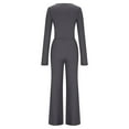 thumbnail image 4 of Bixock Women Fall and Winter Outfit Set,Women Two-piece Set,Women's Two-piece Set Solid Color Long Sleeve Button Front Fitted Top and Pants Set, 4 of 4