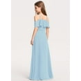 thumbnail image 2 of Drtj 2-14T Kids Teens Junior Bridesmaid Flower Girl Dresses Cascading Ruffles A-line Cold Shoulder Halter Floor-Length Chiffon, 2 of 5