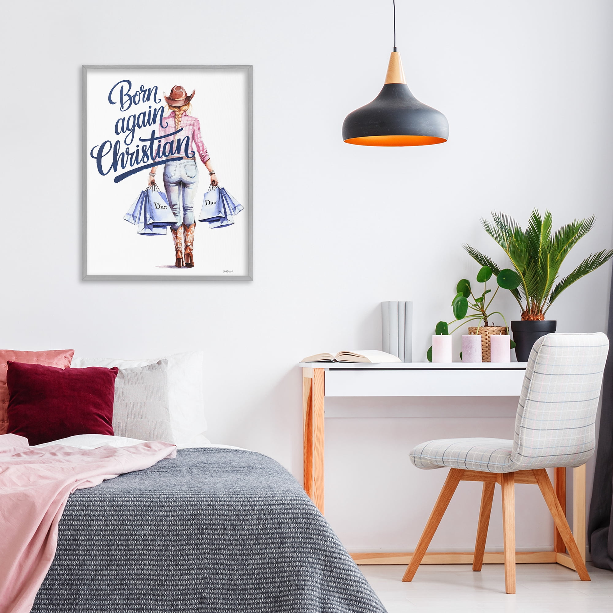 Born Again Christian Cowgirl Gray Framed Giclee Art, design by Amanda Greenwood