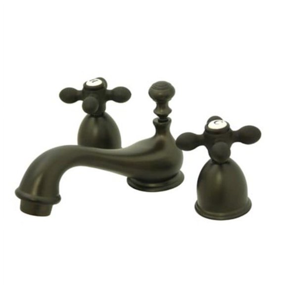 elements of design es3955ax double handle 4" to 8" mini widespread bathroom faucet with american cross handles and drain assembly from the chicago collection