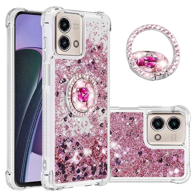 Funda para Motorola Moto G Stylus 5G 2023 con Brillo Líquido Flotante, Purpurina, Parachoques y Anillo Giratorio Soporte