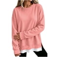 thumbnail image 3 of FAIWAD Crew Neck Sweatshirts Women Long Sleeve Side Slits Pullover Tops Loose Layered Sweatshirts, 3 of 7
