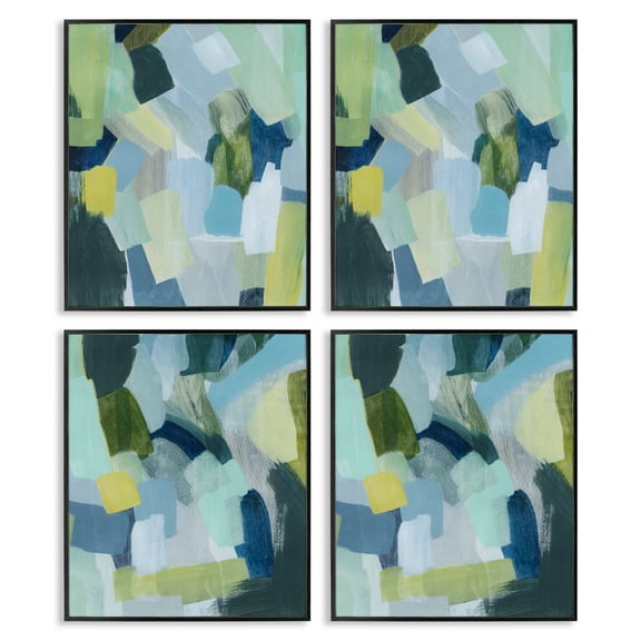 Stupell Industries Blue Green Paint Strokes Abstract Painting Black Framed Art Print Wall Art, 11 x 14, Set of 4