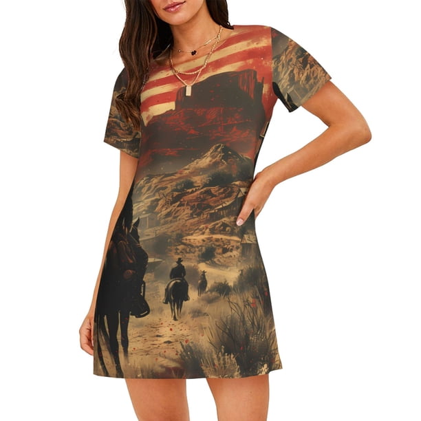 Easygdp 1860s Style American Cowboy Camisón de manga corta para mujer, informal, estampado