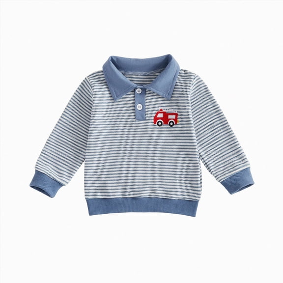 WUANDIXFA Toddler Boy Dress Shirt Toddler Boys Long Sleeve Polo Shirt Solid Soft Button Front Kids School Casual Tops,Blue,18-24 Months