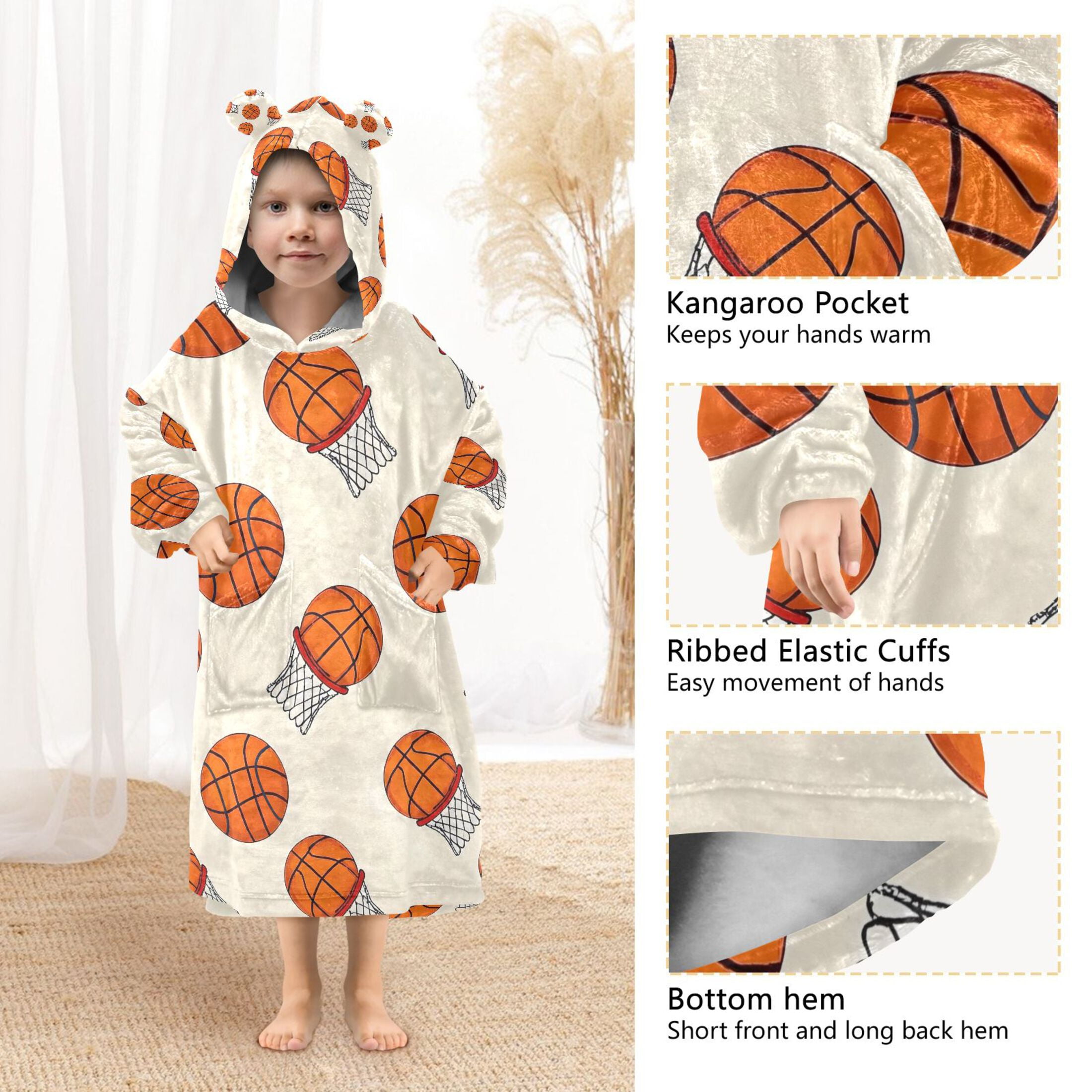 joogoo Wearable Blanket Hoodie for Basketball Flannel Sherpa Pocket 3-14 YR S