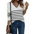 thumbnail image 2 of Women Knit Sweater Casual V Neck Striped Print Loose Pullover Long Sleeve Sweater Tops White L, 2 of 9