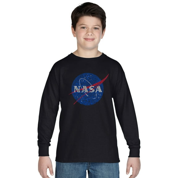 LA Pop Art Boy's Word Art Long Sleeve - NASA's Most Notable Missions