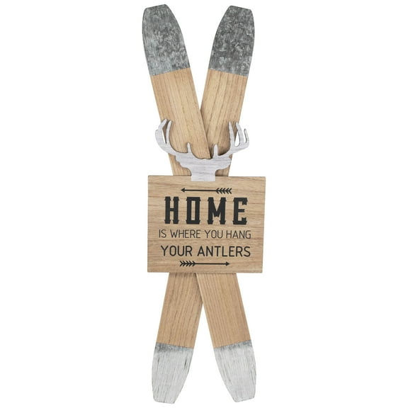 Northlight Wooden "Home is Where You Hang Your Antlers" Ski's Christmas Wall Sign - 35.75"