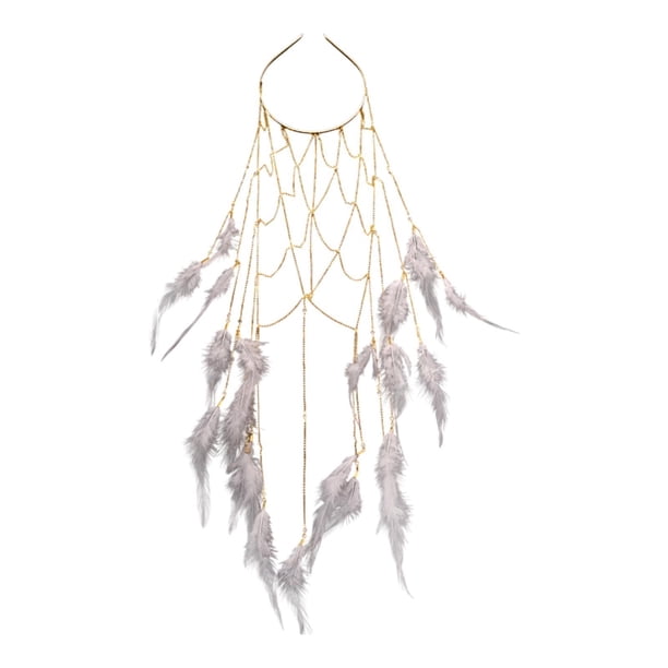 Diadema de plumas con borlas para festivales, tocados únicos y elegantes para fiestas y discotecas. Oro