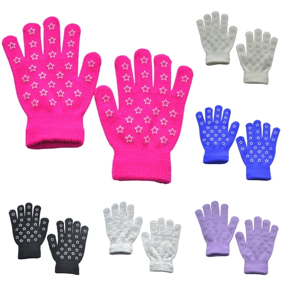 Lispipm Winter Knit Gloves for Kids Start Print Full Finger Knitted Stretch Mittens for Children School Snowy Day Use Black 6-11 Years