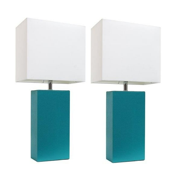 Elegant Designs Modern Leather Table Lamp with White Fabric Shade - Teal&#44; Pack of 2