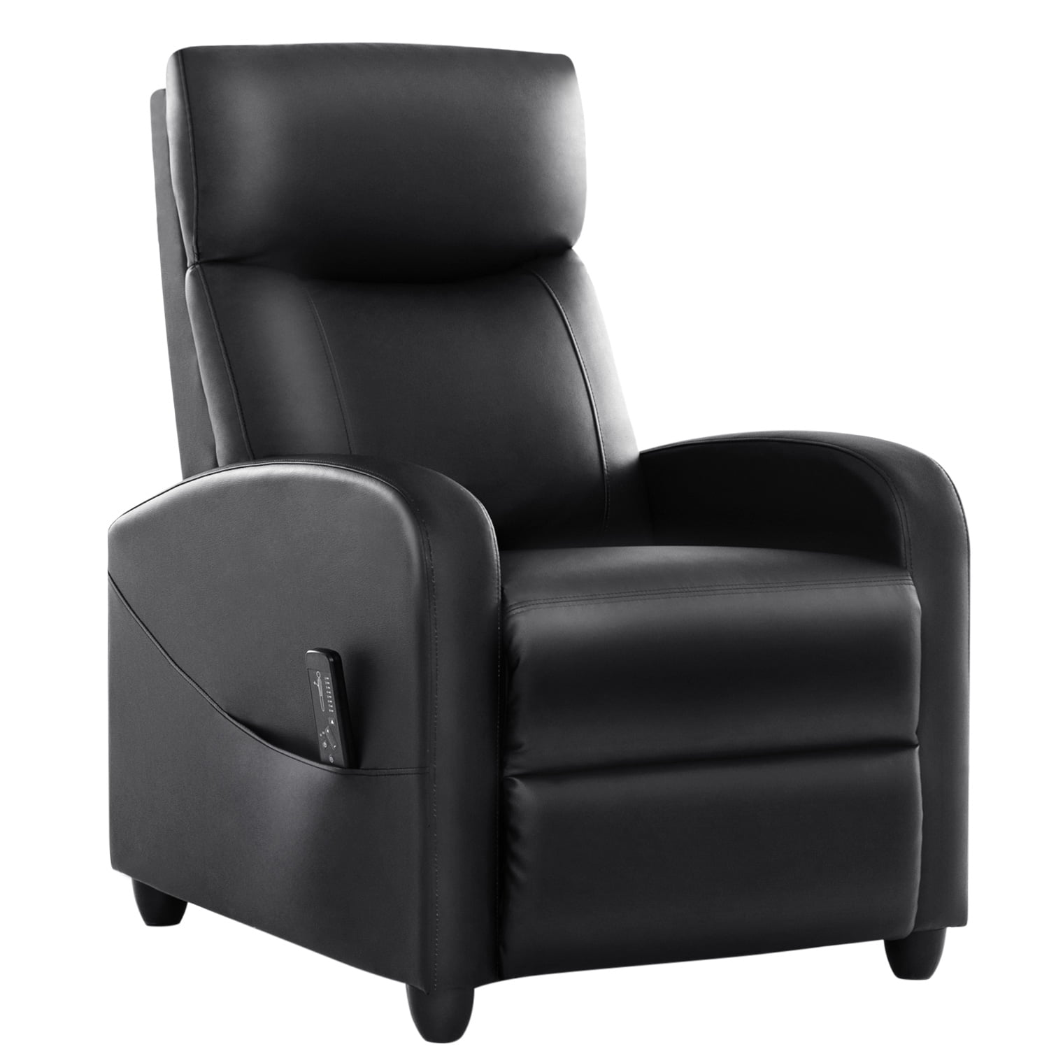 edx Recliner Chair with Massage, PU Leather Single Sofa with Padding Seat for Living Room Bedroom, Black