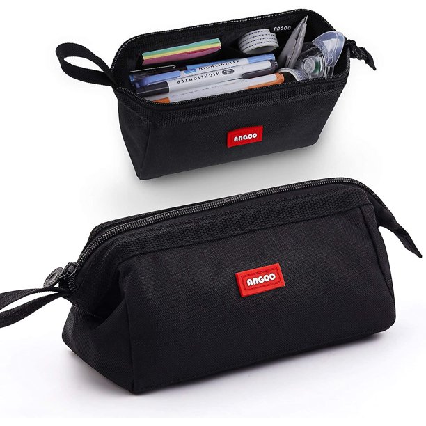 Estuche escolar para lápices, estuche de gran capacidad, portalápices, bolsa de maquillaje, organizador de almacenamiento con asa, estuche para niños, niñas, niños, adolescentes, negro