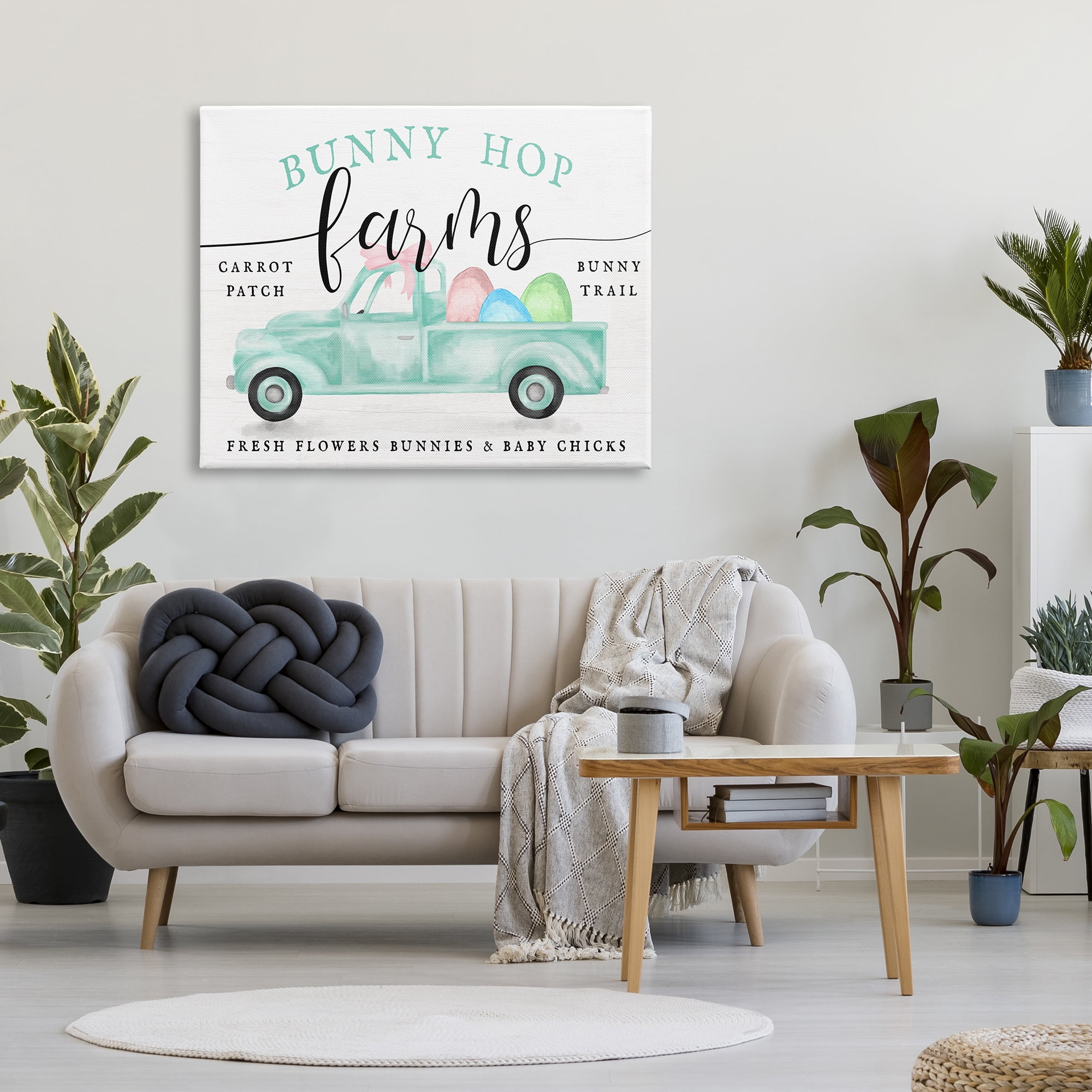 Bunny Hop Farms Sign Easter Egg Green Truck Canvas Art, 48 x 36, By Lil' Rue