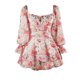 thumbnail image 1 of Gibobby Pantalones holgado Pantalones cortos peplum y de manga larga con cuello cuadrado de moda sin espalda sexy floral para mujer(Rosa, S), 1 of 5