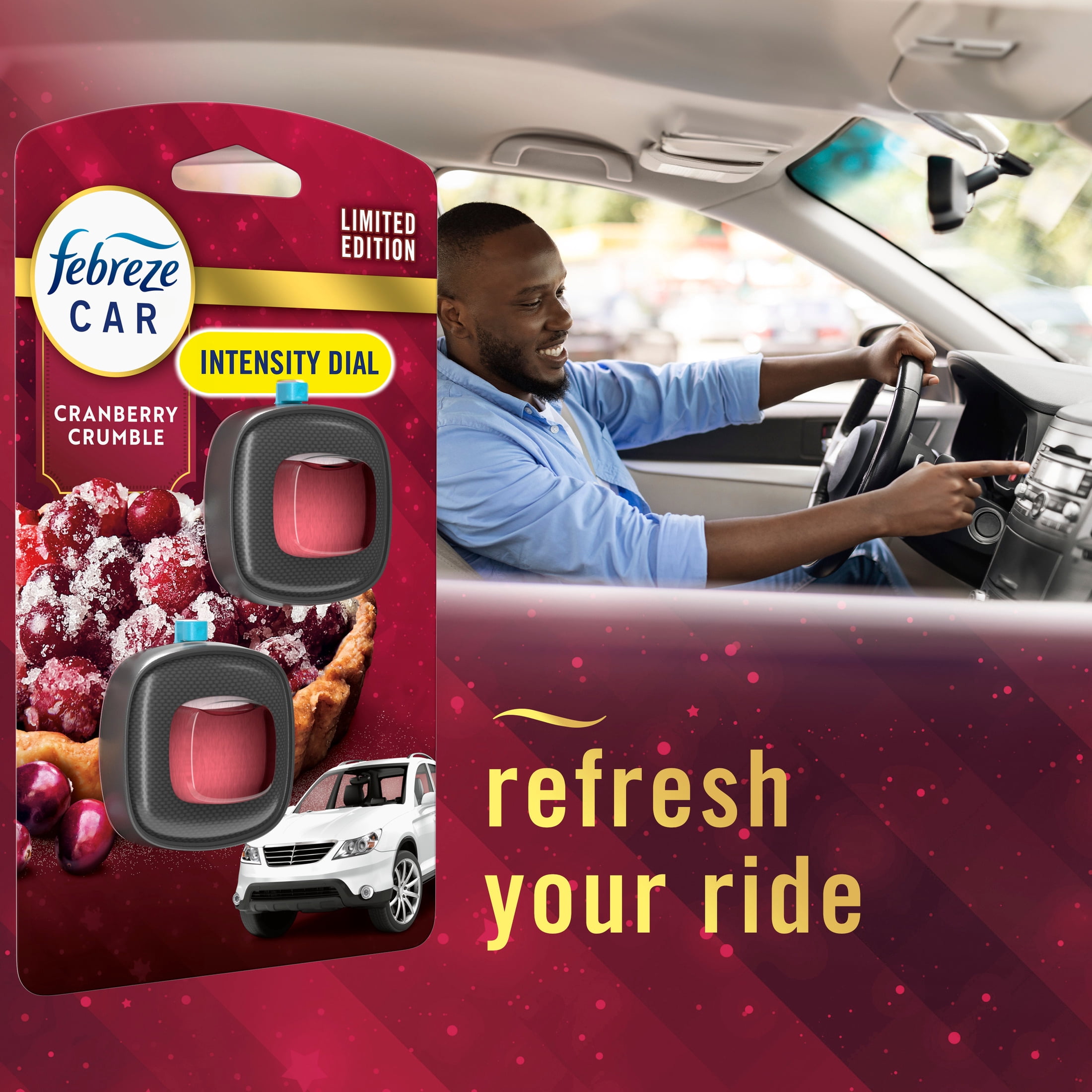 (3 pack) Febreze Car Air Freshener, Odor-Fighting Car Vent Clip, Cranberry Crumble, 2 Count