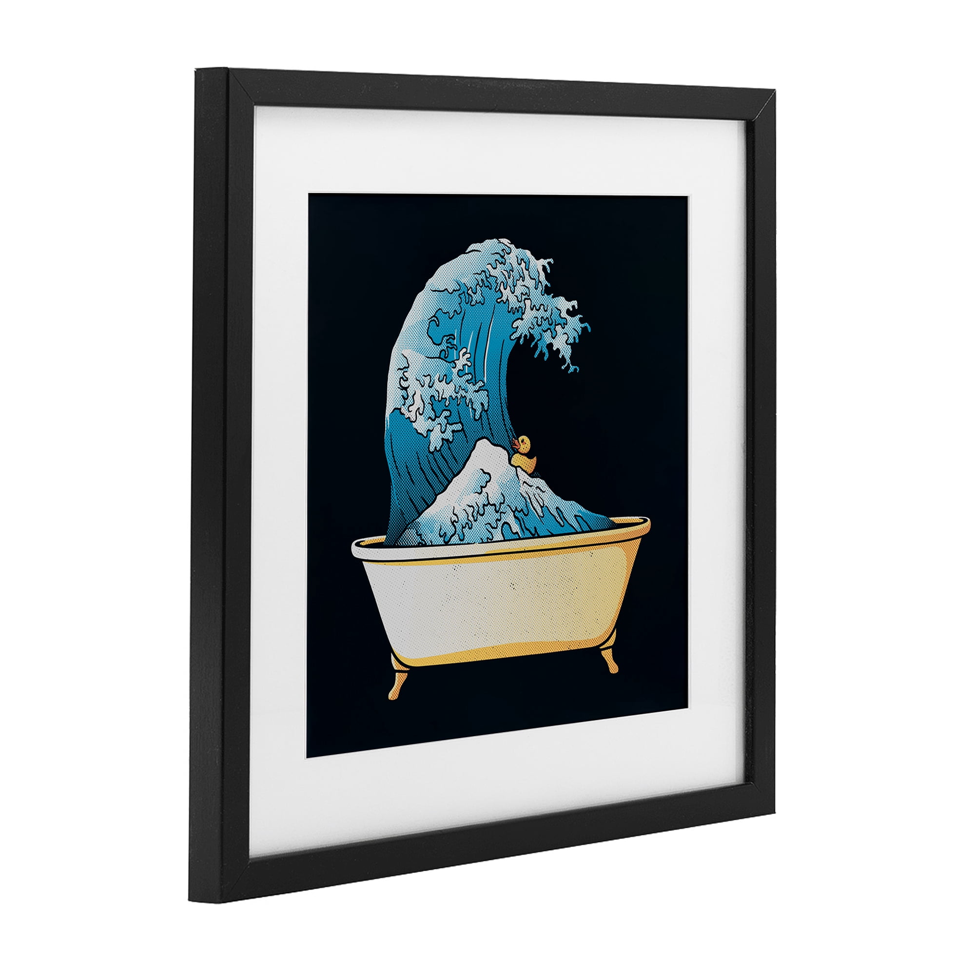 Stupell Industries Bathtub with Kanagawa Wave Black Framed Print Under Glass, design by Tobe Fonseca