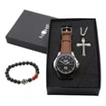 thumbnail image 1 of Reloj Hombre, Cadena Y Cruz Set De Con Estuche Color De La Correa Café Oscuro, 1 of 5