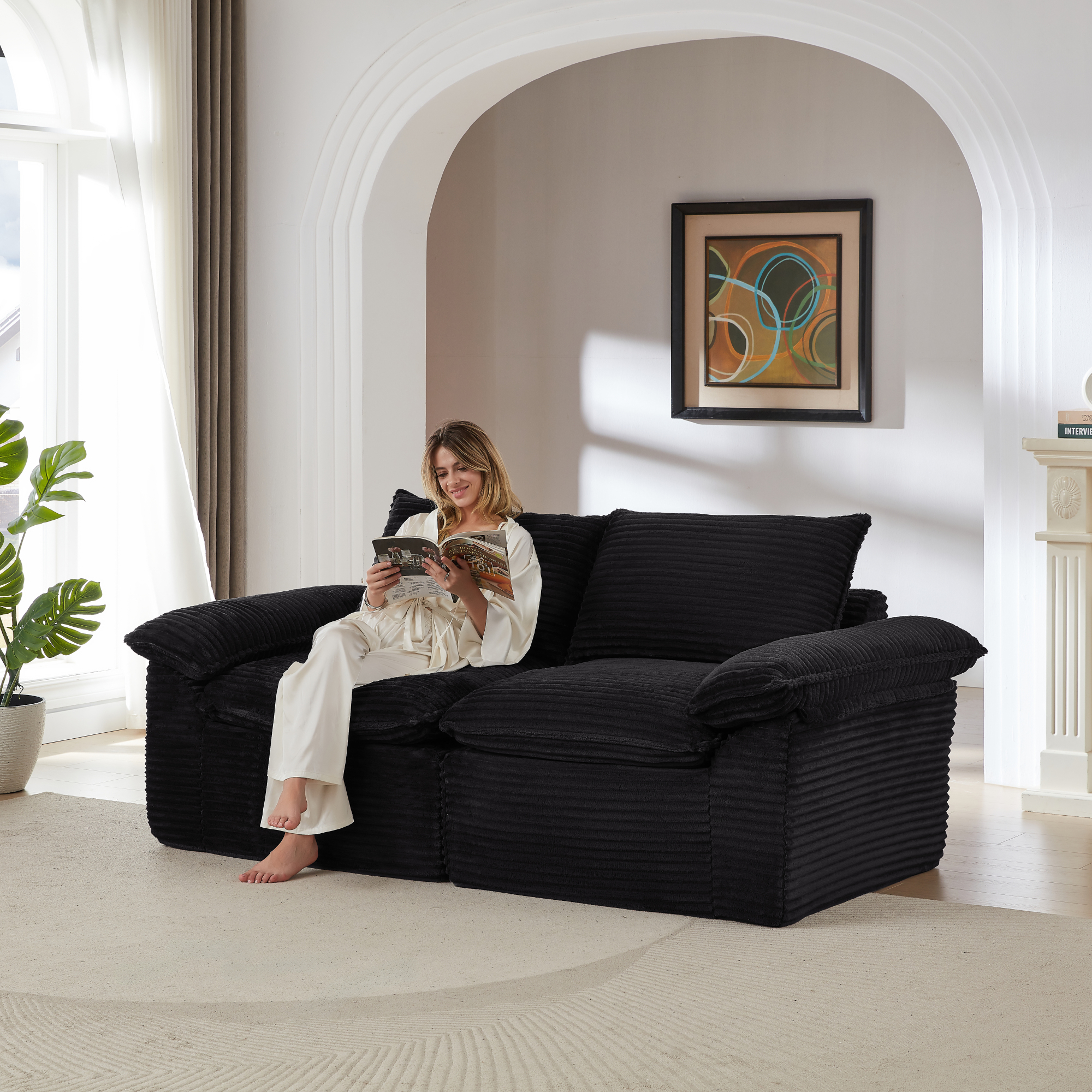 Leumius 80" Cloud Sofa,Modular Boneless Couches for Living Room, 3 Seater Modern Lounge Couch, No Assembly Required,Black