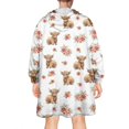 thumbnail image 2 of White Highland Cow Flower Pattern Wearable Oversized Blanket,Wearable Blanket Hoodie for Adults,Cozy Hooded Blankets with Super Pockets,Super Warm Fuzzy Pullover for Women & Men, 2 of 6