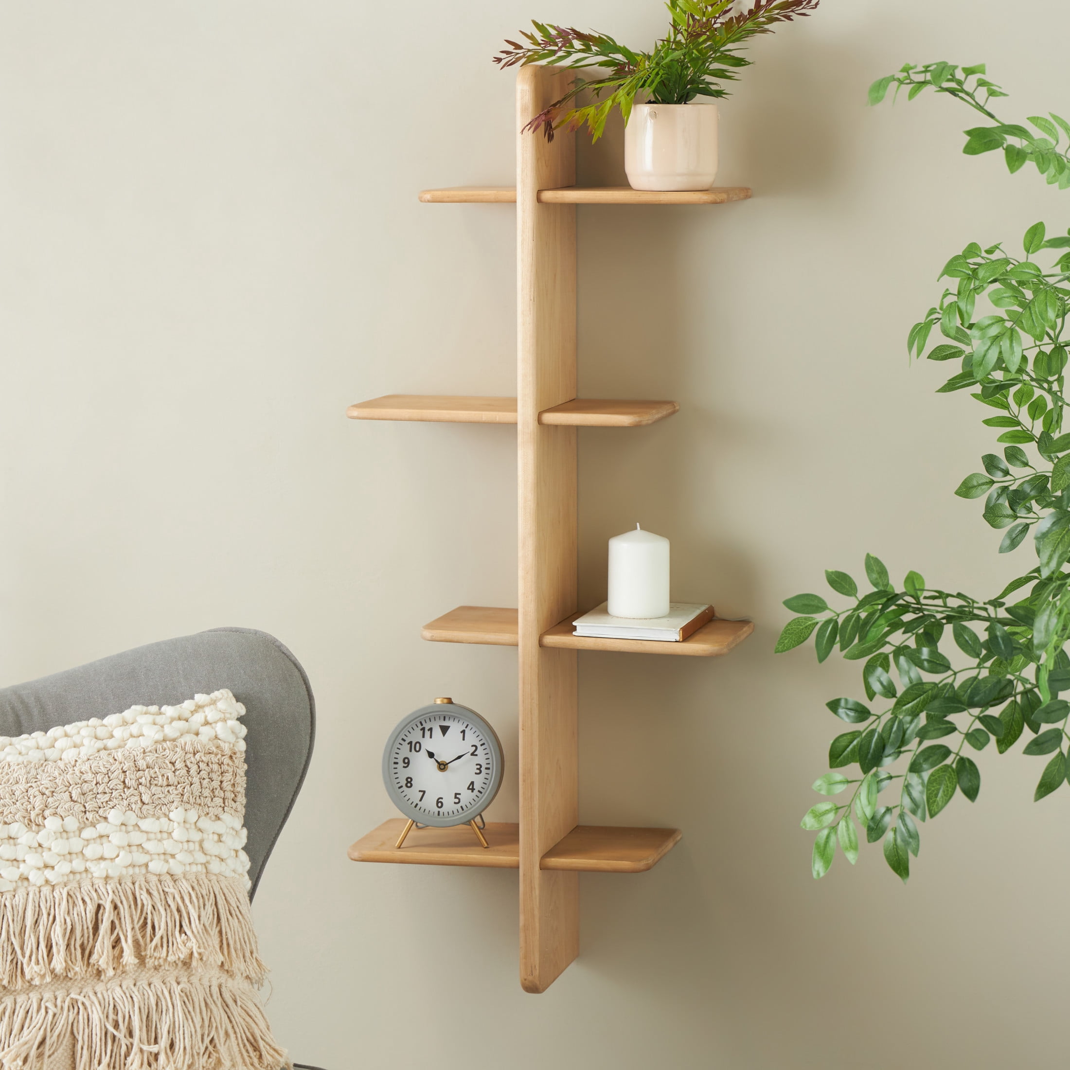 DecMode 15" x 8" Handmade 8-Tier Light Brown Wall Shelf