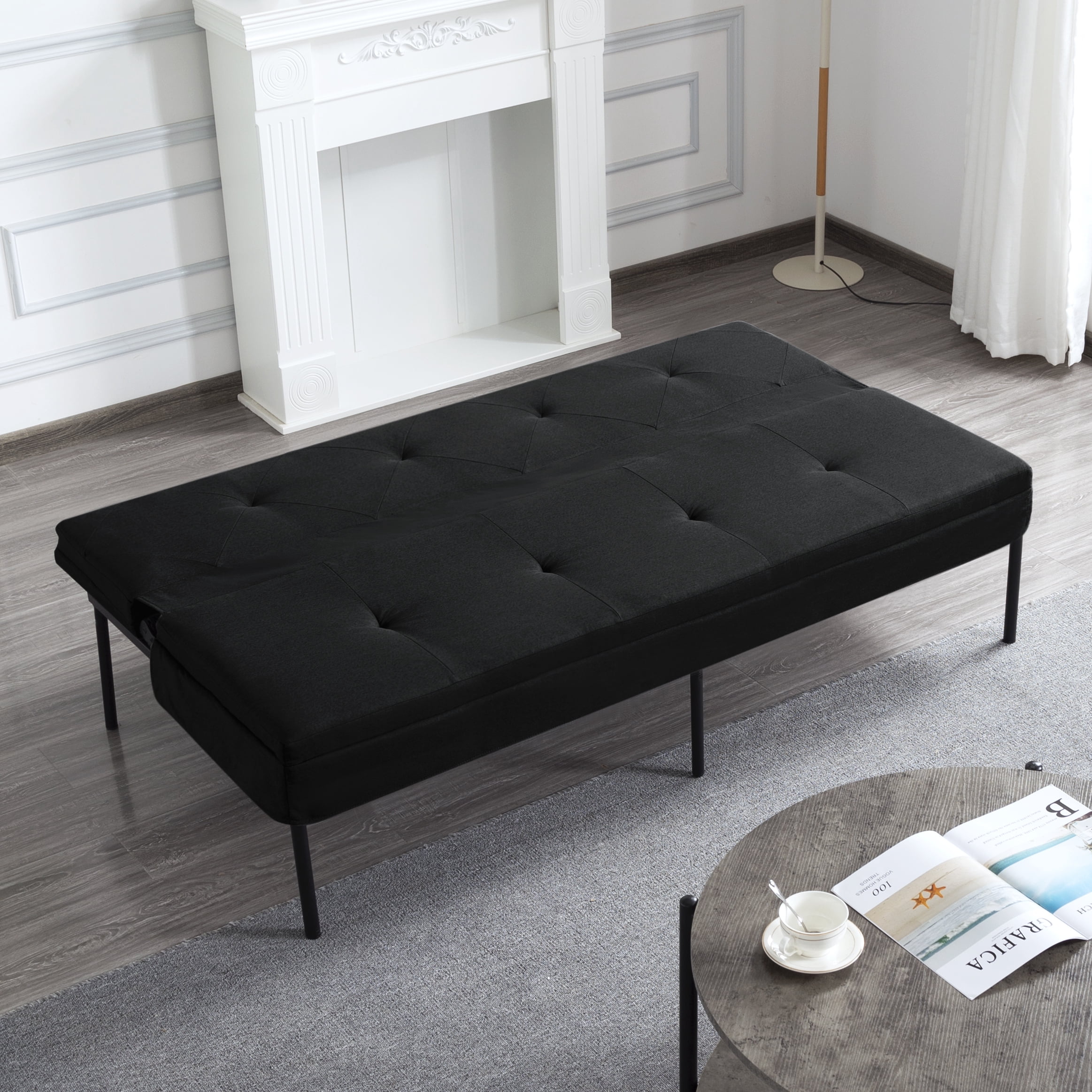 Gewnee 63.39”Futon Sofa Bed,Convertible Sleeper Couch - Iron Frame & 5 Adjustable Positions,Perfect for Living Room,Office,Apartment,Black