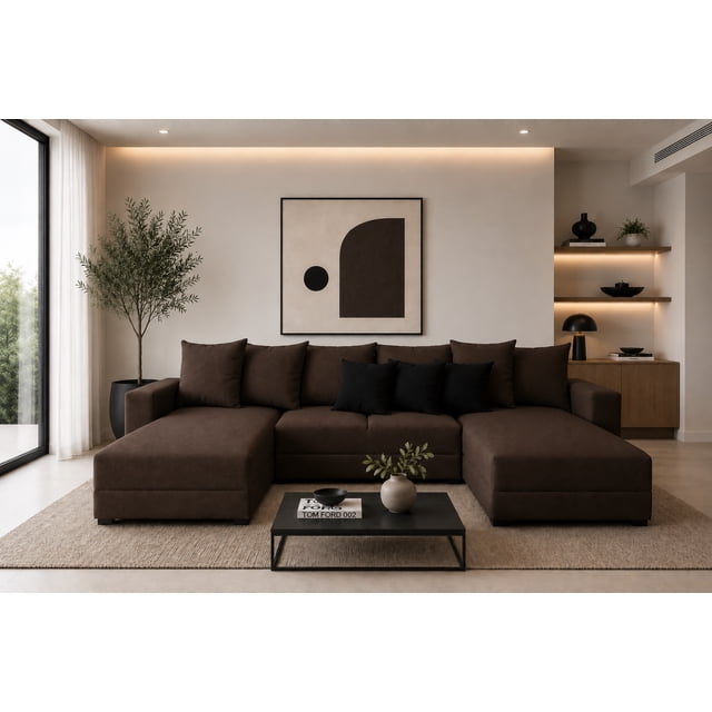 Sala Esquinera Modular en U El Bazar Store Oslo Lino Chocolate 160x290x160 cm 3 Piezas