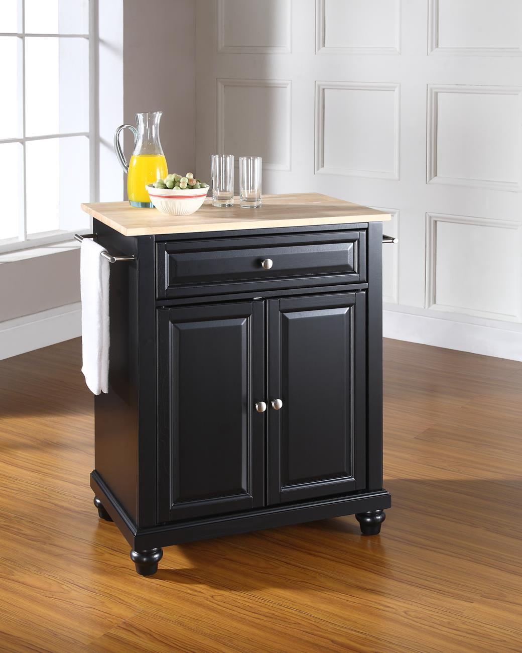 Crosley Furniture Cambridge Natural Wood Top Portable Kitchen Island in Black