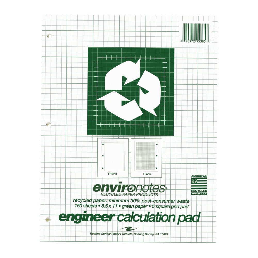 RECYCLED ENGINEER PAD 8.5"X11" GREEN PAPER