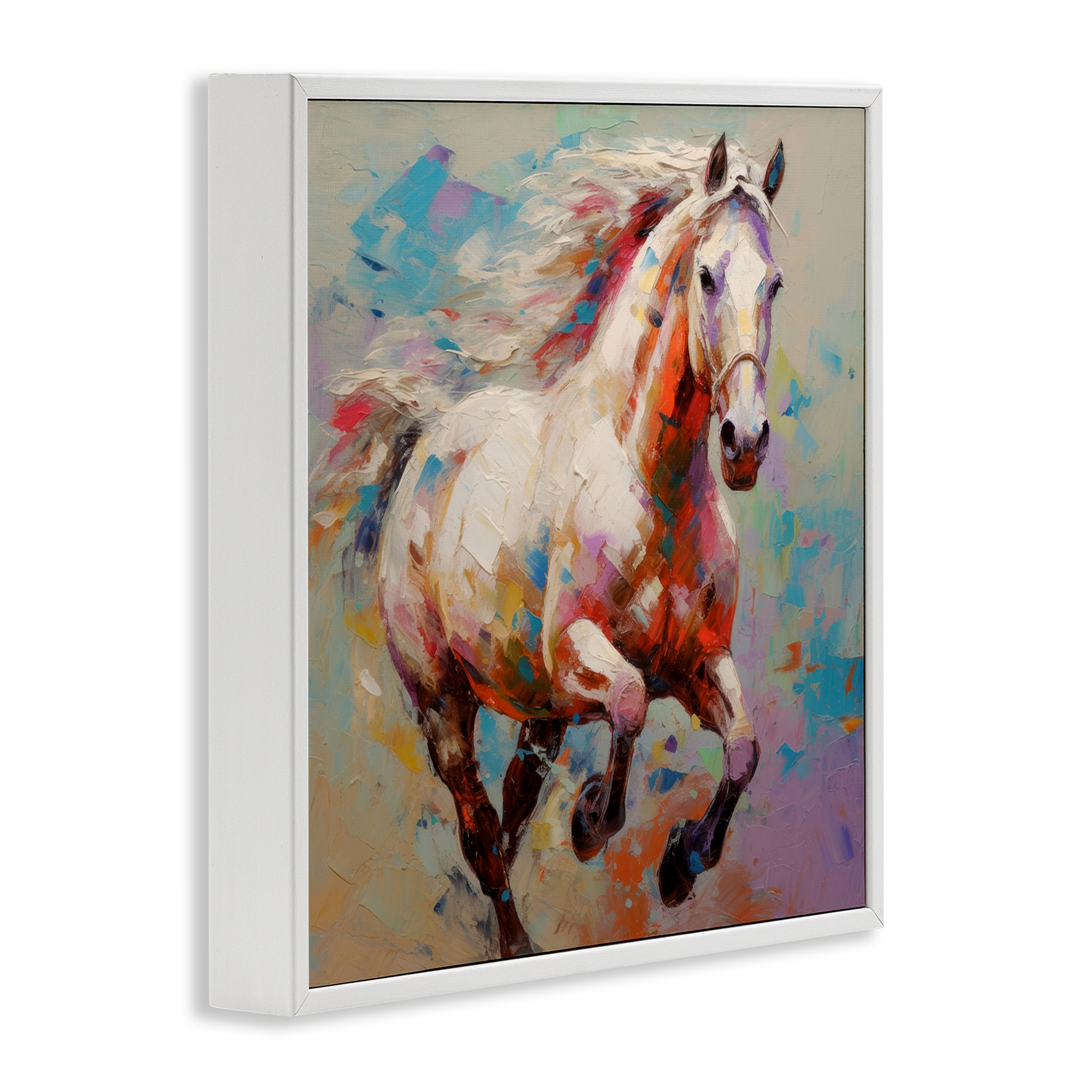 Stupell Industries Trotting Horse Abstraction Animals & Insects Painting White Framed Art Print Wall Art, 24 x 24