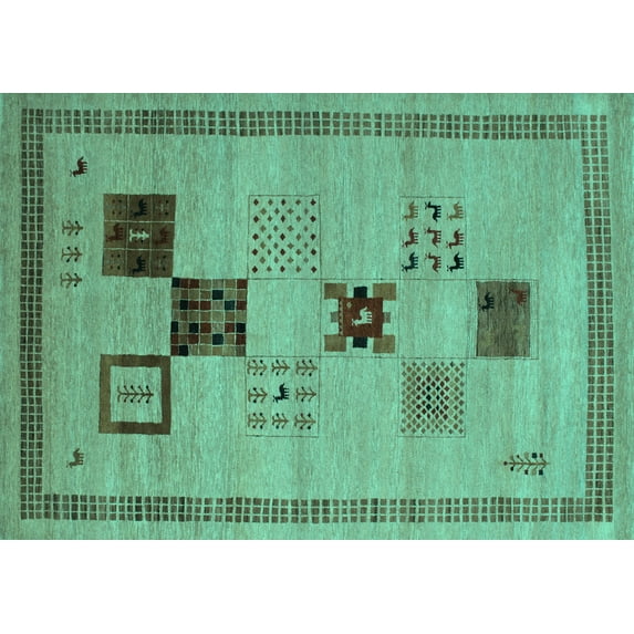 Ahgly Company Indoor Rectangle Abstract Turquoise Blue Contemporary Area Rugs, 2' x 3'