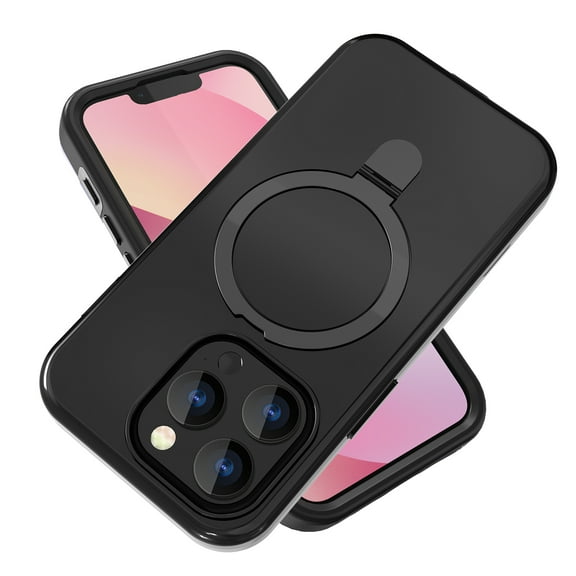 TECH CIRCLE Basic Case for iPhone 15 Pro 5G (2023) 6.1" - Hard Plastic Durable Soft Silicone Skin Case with Sturdy Foldable Kickstand, Shockproof Protective Lightweight Rugged Shell Cover, Black