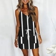thumbnail image 2 of Spaghetti Strap Dresses for Women Striped Print T-shirt Dress Sleeveless V Neck Tank Dress Waist Dress with Pockets, 2 of 4