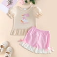 thumbnail image 2 of Xyant Toddler Baby Girl Clothes Summer Short Sleeve Crewneck Goose Embroidery T Shirt + Elastic Plaid Shorts 2Pcs Outfits Set (Pink,6-12 Months), 2 of 7