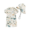 thumbnail image 2 of WIBACKER 0-3T Toddler Baby Boys Marine Animals Short Sleeve One Piece Rash Guard Swimsuit Zipper Bathing Suit Swimwear with Hat, 2 of 9