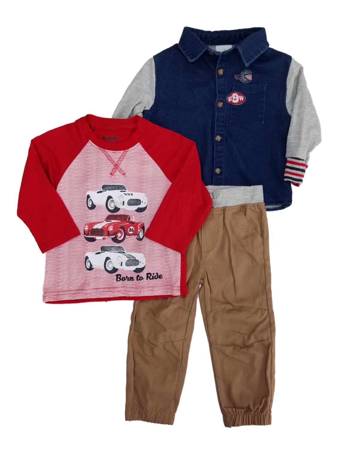White And Red Car Casual Set For Baby Boys (2 Piece)
