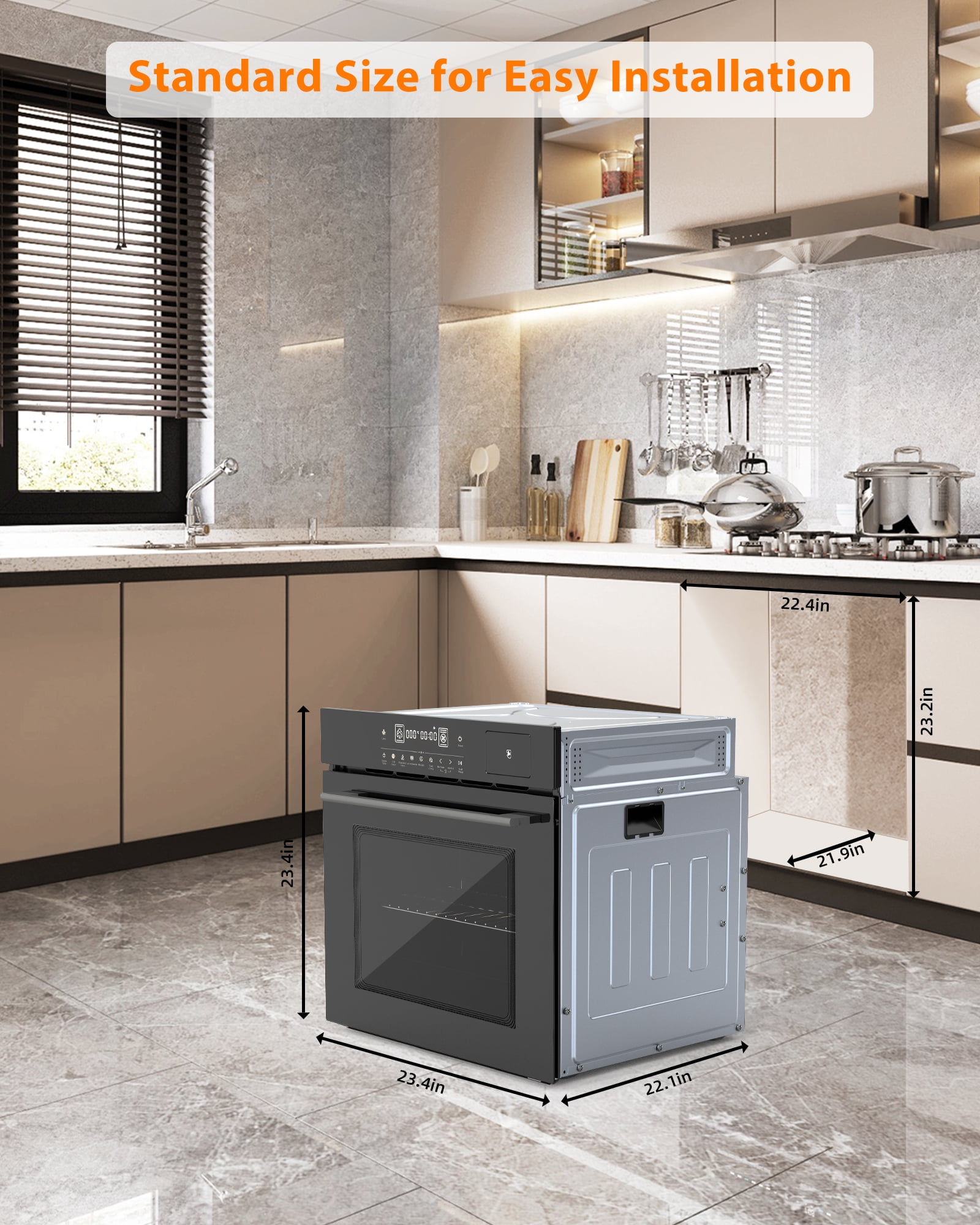 Garvee 24" Built-In Electric Wall Oven with Steam Bake & Air Fry 2.5 Cu.Ft Stainless Steel Single Oven Touch Control 240V 3000W
