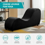 BALUS Yoga Chaise Lounge Chair, Velvet Fabric Yoga Chair with Ergonomic Design for Adults, Furnitures Indoor, Black